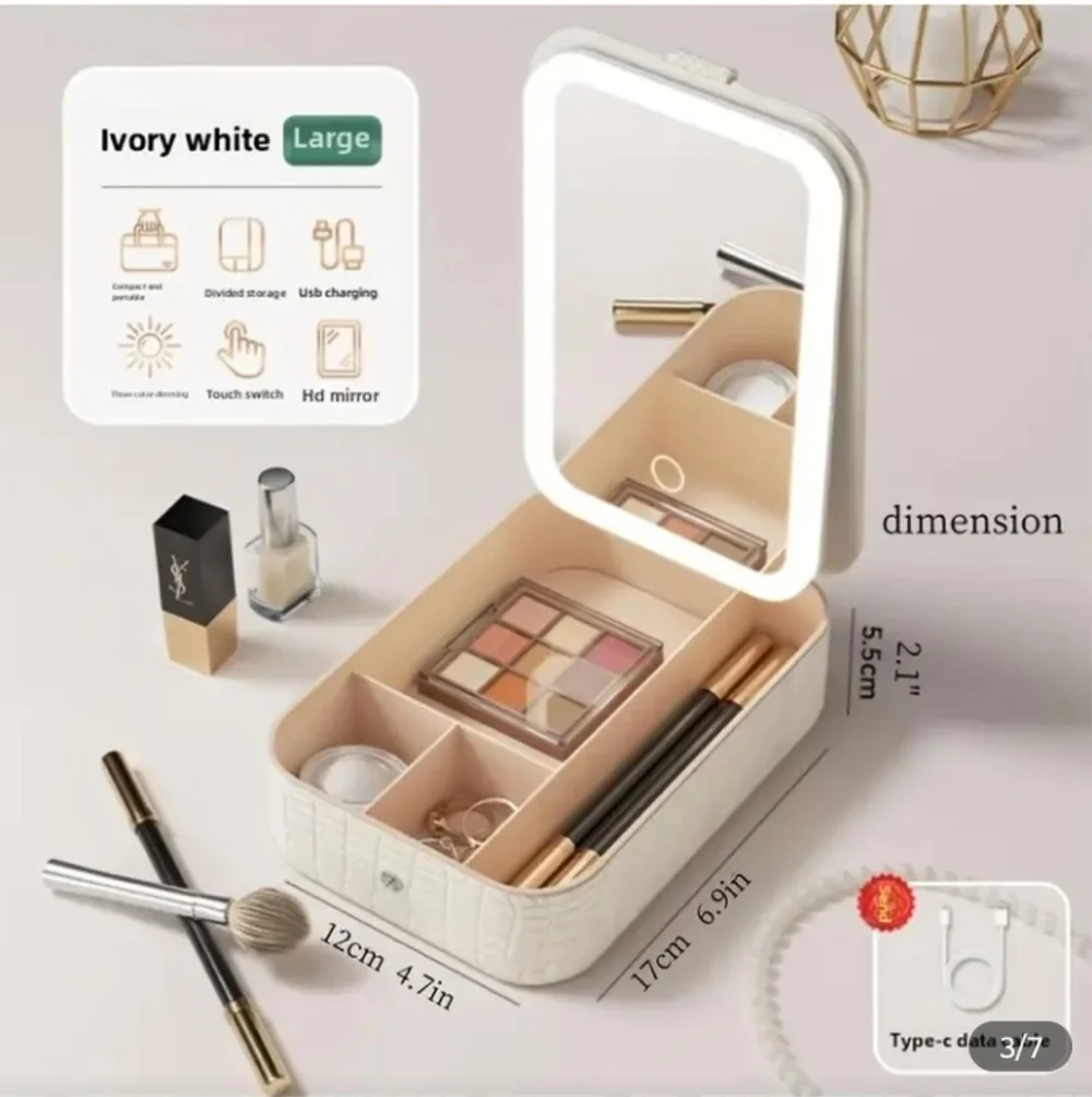 LED Lighted Makeup Mirror in White Croc Texture